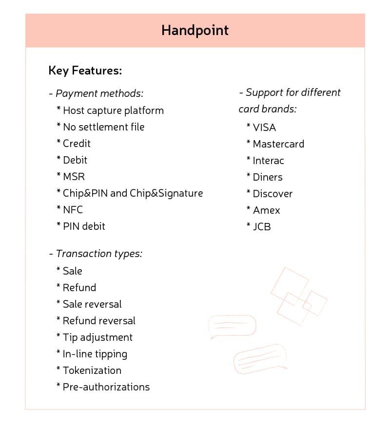 Handpoint API features