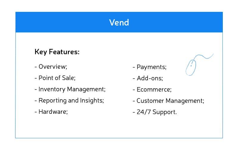 Vend API features