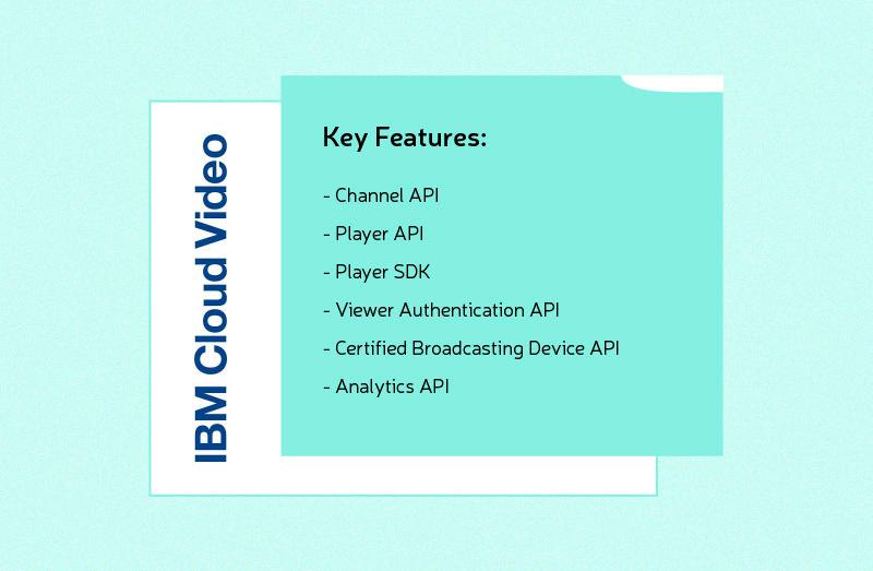 IBM Cloud Video key features and available APIs list