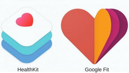 Comparison of HealthKit and Google Fit app icons, both focused on health and fitness tracking.