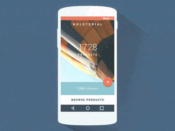 Animated product app interface on smartphone displaying smooth transitions between product count, followers, and browsing options with dynamic motion effects.
