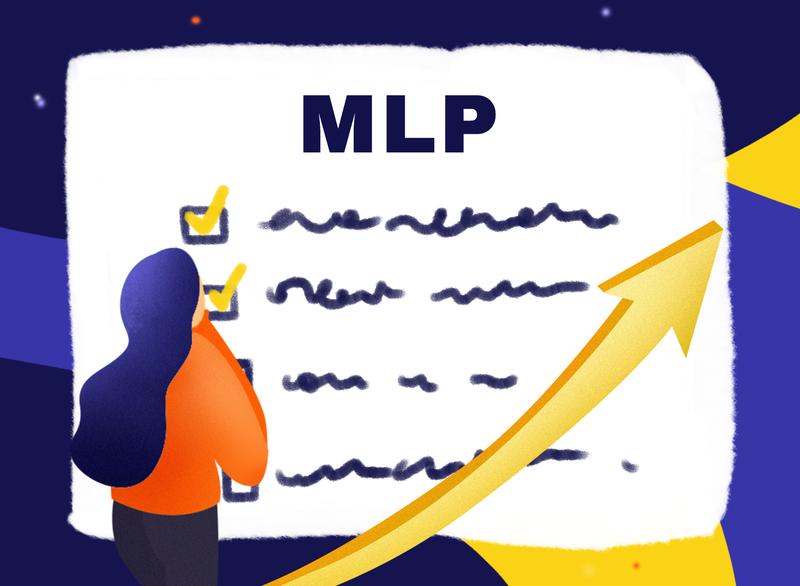Illustration of a person checking items on an MLP checklist with a rising yellow arrow symbolizing growth.
