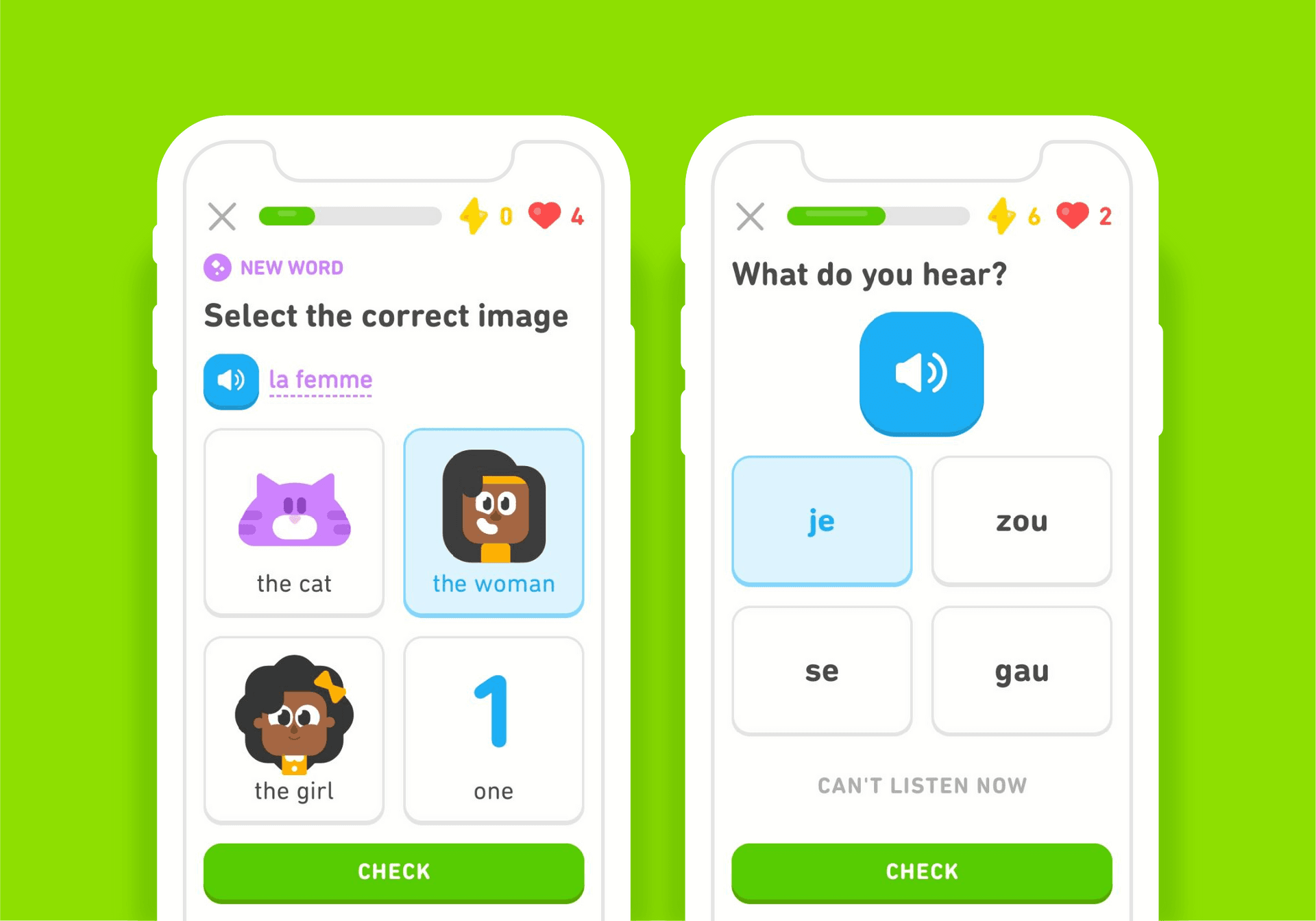 Duolingo offers different kinds of lessons
